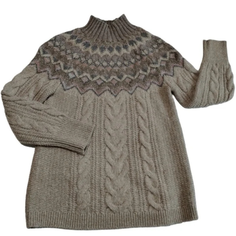 CHICO'S Women's Wool Grannnycore Fisherman Chunky Sweater size S‎ Cable Knit
